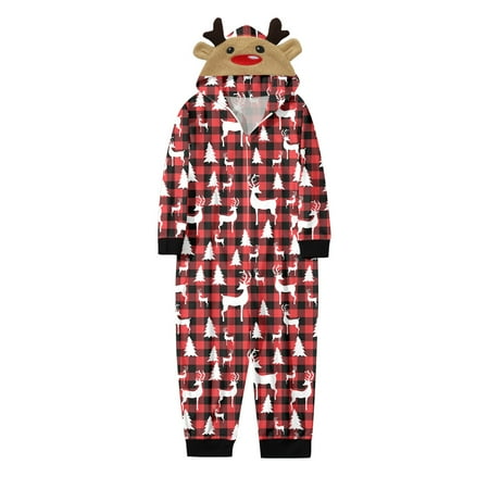 

TAIAOJING Family Christmas Pjs Matching Sets Kids Children Kids Merry Sets Red Prints Hooded Zipper Jumpsuit Family Outfit