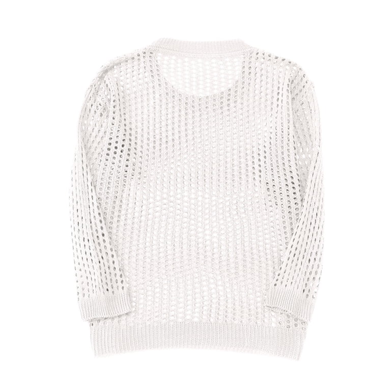 Men Hollow Out Crochet Knit Tops,Summer See Through Crew Neck