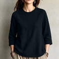thumbnail image 2 of Sweatshirts for Women Dqueduo Women's Casual Three-Quarter Sleeve Knit Crew Neck Top – Breathable Solid Color Tee Black S, 2 of 10