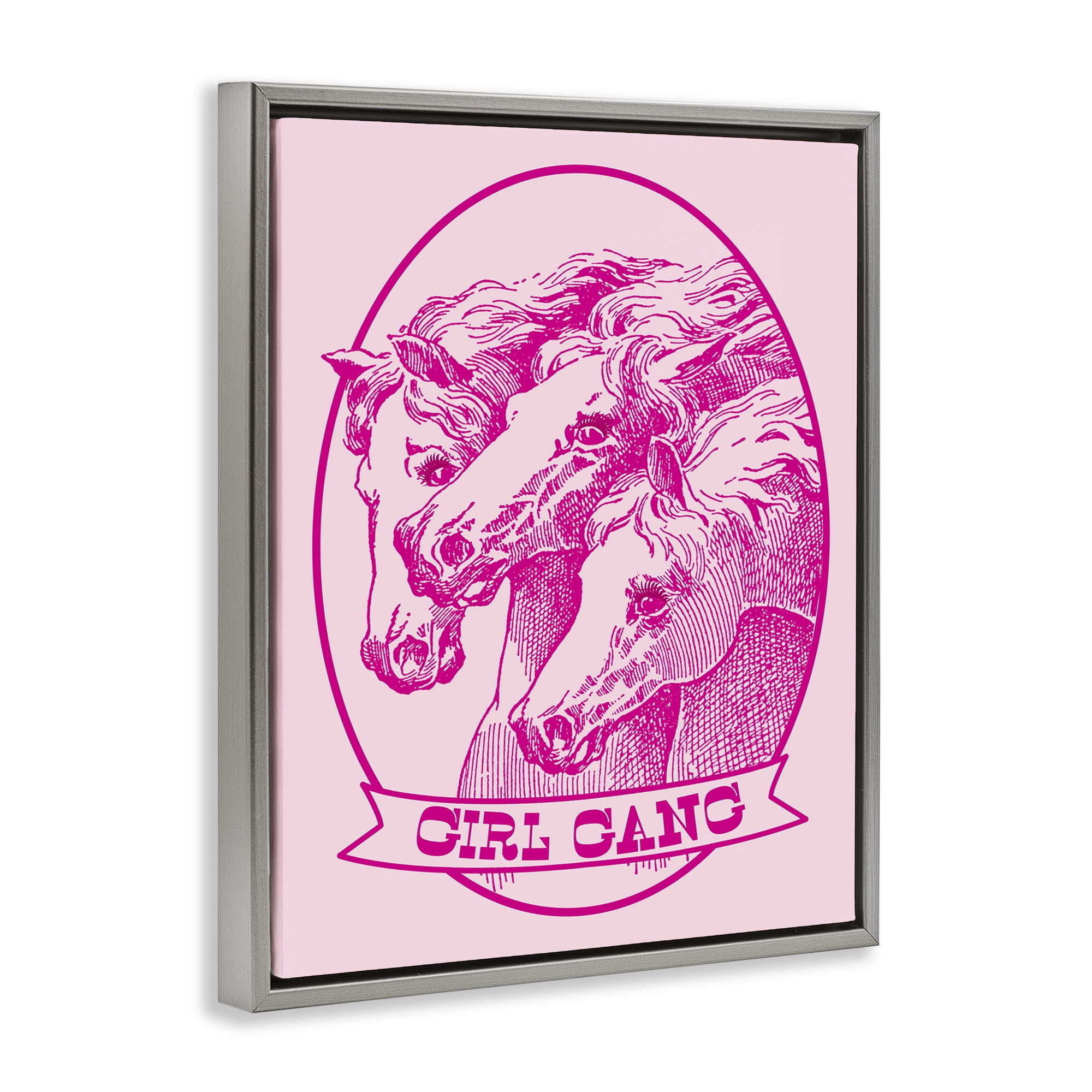 Stupell Industries Girl Gang Horses Animals Painting Gray Floater Framed Canvas Art Print Wall Art, 17 x 21