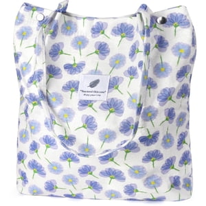 Ayieyill Corduroy Tote Bag, Large Purple with Inner Pockets