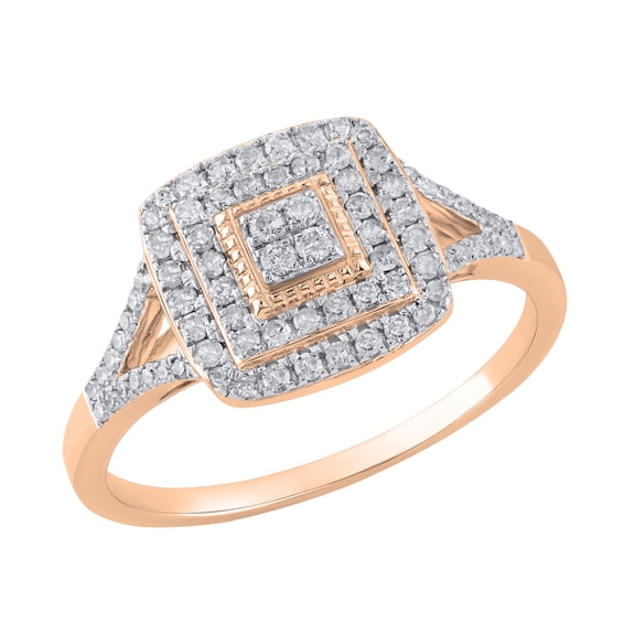 Dazzlingrock Collection Round White Diamond Split Shank Square Cushion Cluster Engagement Ring for Women (0.38 ctw, Color I-J, Clarity I2-I3) in 10K Rose Gold, Size 8.5