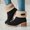Black, variant on Women Fold Fleece Cuff Thick Fleece Lined Round Toe Block Heel Ankle Snow Boots Winter Windproof Warm Fashion Short Booties Orange 6.5(38)