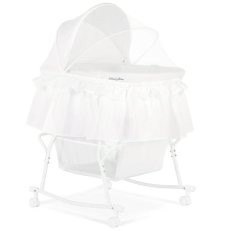 Dream On Me Lacy Portable 2-in-1 Bassinet and Cradle with White Canopy