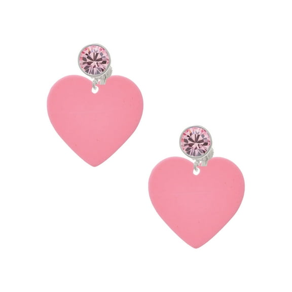 Delight Jewelry Acrylic 1" Pink Heart Pink Crystal Clip on Earrings