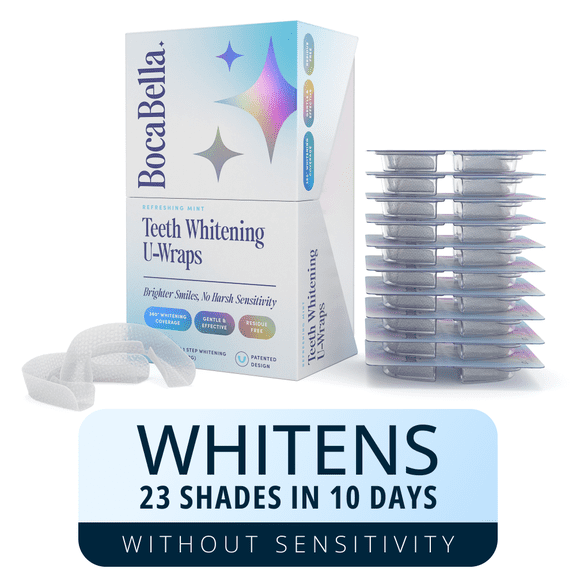 Boca Bella Teeth Whitening U-Wraps – 10 Treatments – 15% Hydrogen Peroxide, Enamel-Safe, No Harsh Sensitivity – Patented Strip Design with Aloe, Calendula & Peppermint – Fast, Even Whitening