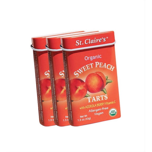 St. Claire's Organic Fruit Tart Candies, (Sweet Peach, 1.5 Ounce Tin, Bundle of 3) | Gluten-Free, Vegan, GMO-Free, Plant-based, Allergen-Free | Made in the USA in a Dedicated Allergen-Free Facility