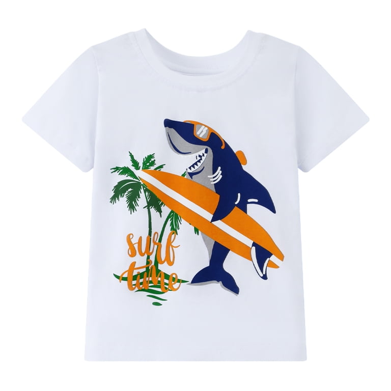 Hileelang Boys' 3-Pack Cotton Dinosaur & Surf Graphic Tees photo 4