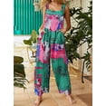 thumbnail image 3 of Gureui Women Retro Boho Floral Overalls Casual Summer Jumpsuit Sleeveless Suspender Wide Leg Baggy Harem Pants Loose Romper Trousers with Pockets, 3 of 4