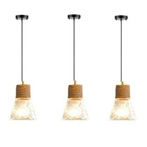 JLOWCO 3 Light Pendant Lighting Mini Pendant Lights for Kitchen Island Living Room Lighting Glass Ceiling Light Hanging Wooden Light (LED Bulb Include)