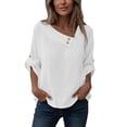 thumbnail image 6 of Olyvenn Women Cotton Linen Tops Causal Summer Shirts Rolled Sleeve Asymmetrical Neck T Shirts Solid Loose Blouses for Daily White L, 6 of 9