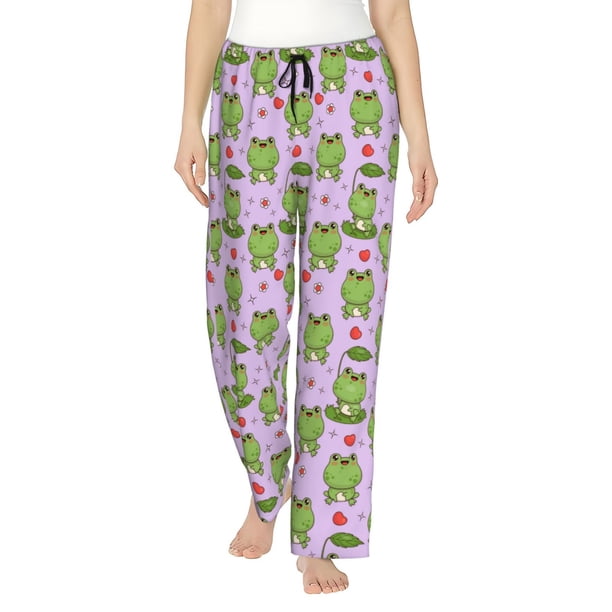 Balery Happy Frogs1 Pantalones de pijama para mujer, pijamas ultraligeros, pantalones de estar por casa-Medium