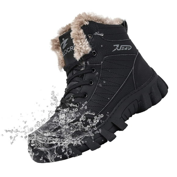 TENGTA Men's Leather Snow Boots High Top Non-Slip Hiking Shoes Faux Fur Warm Winter Boots for Outdoor