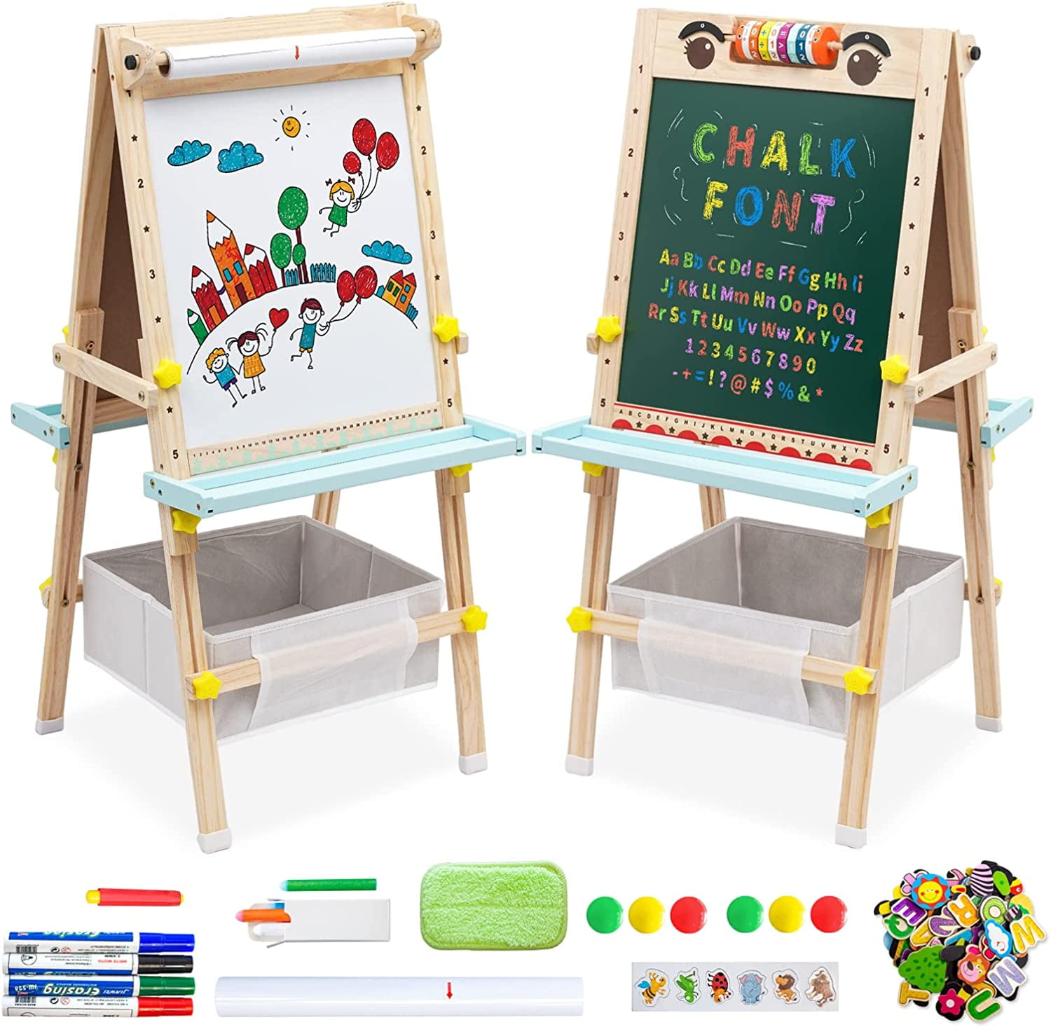 Nukied Easel for Kids,Wooden Adjustable Artist Standing Painting Easel