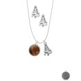 thumbnail image 2 of Delight Jewelry Silvertone Round - Imitation Cat's Eye - Brown - Silver tone Zig Zag Christmas Tree Charm Necklace and Stud Earrings, 2 of 4