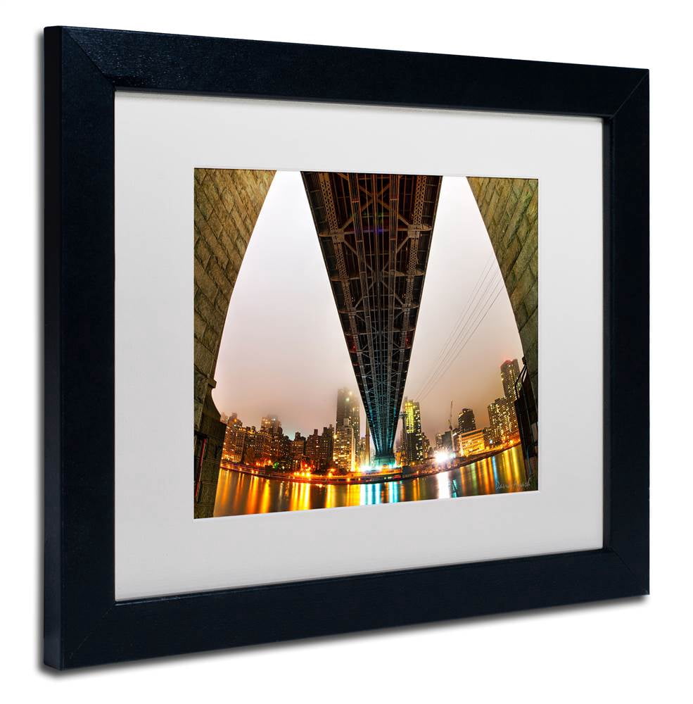 Trademark Fine Art "Under the Queensboro Bridge" Canvas Art by David Ayash White Matte, Black Frame