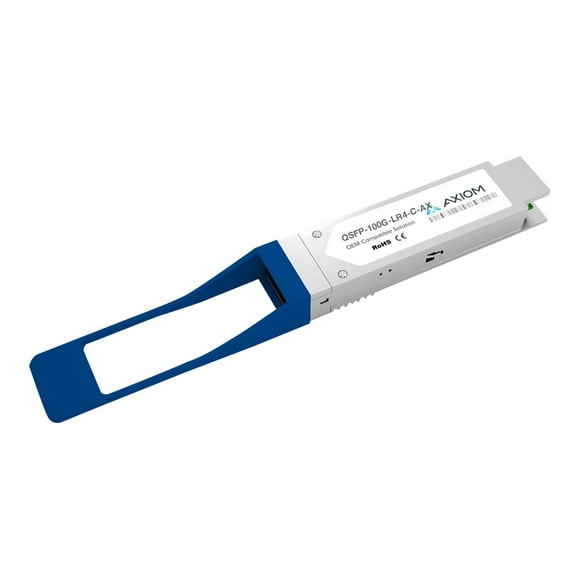 Axiom - QSFP28 transceiver module (equivalent to: Juniper QSFP-100G-LR4-C) - 100GbE - 100GBase-LR4 - LC single-mode - up to 6.2 miles - 1295 nm / 1300 nm / 1304 nm / 1309 nm - for Juniper Networks ACX Series Universal Metro Router ACX5448; EX Series EX9204, EX9208