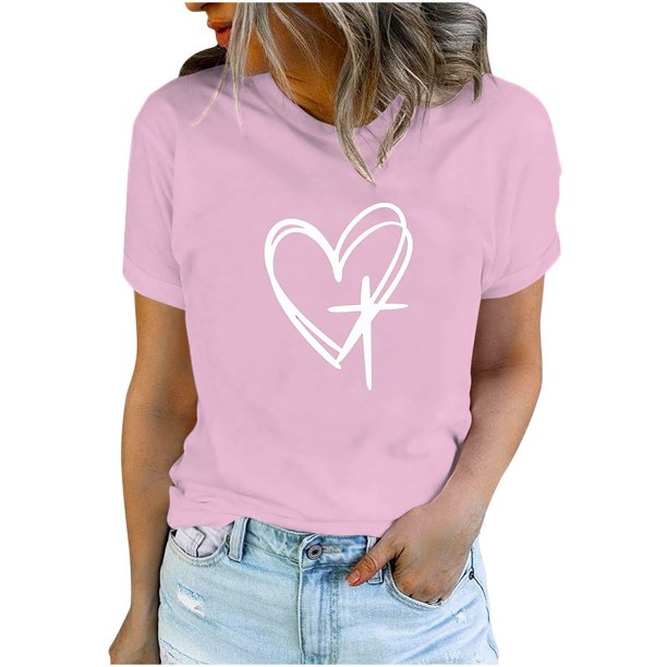 Camisetas de Manga Corta para las Mujeres Casual Día de Pascua Impresión Cuello de Tripulación Suelta Camiseta, Poliéster Spandex