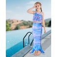thumbnail image 3 of CARETOO Girls Swimsuit 3PCS Mermaid Tail Swimming Suits Kids Summer Tankini Set Multi Ruffled Halter Colorful Fish Scale Pattern Swimwear 4-10 Years Princess Bathing Suit, 3 of 7