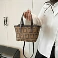 thumbnail image 2 of Canvas Tote Bag, Brown and Black, Small Crossbody Handbag with Double Handle, Casual Everyday Purse, 2 of 9