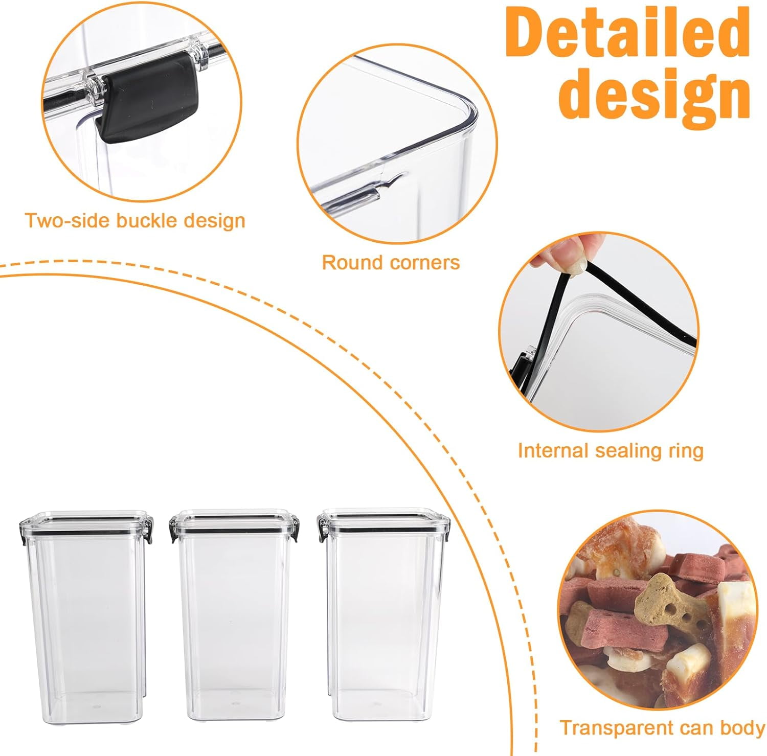 Brabtod 3-Pack Airtight Pet Food Containers with Locking Clips, Dog & Cat Food Storage with Labels & Pen, Bird Seed Treat Canisters