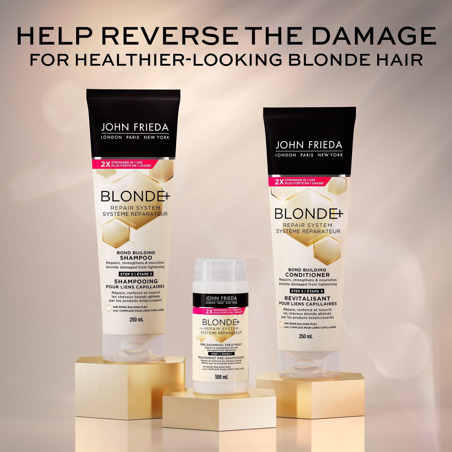 John Frieda Blonde+ Repair System, Pre-Shampoo Treatment, for Damaged, Blonde Hair | STEP 1 | Made in Canada