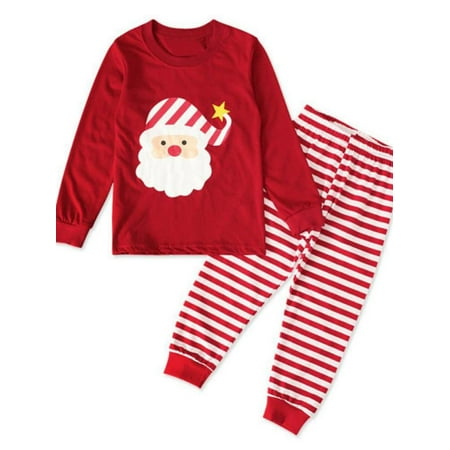 

Leonard Boys Girls Kids Christmas Custome Xmas Outfits Striped Sweatshirt Trouser Santa Claus Pattern Pajamas Loungewear 1-8T