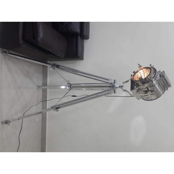 Retro Nautical Floor Lamp Spotlight With Steel Pipe Tripod Stand Home Decor