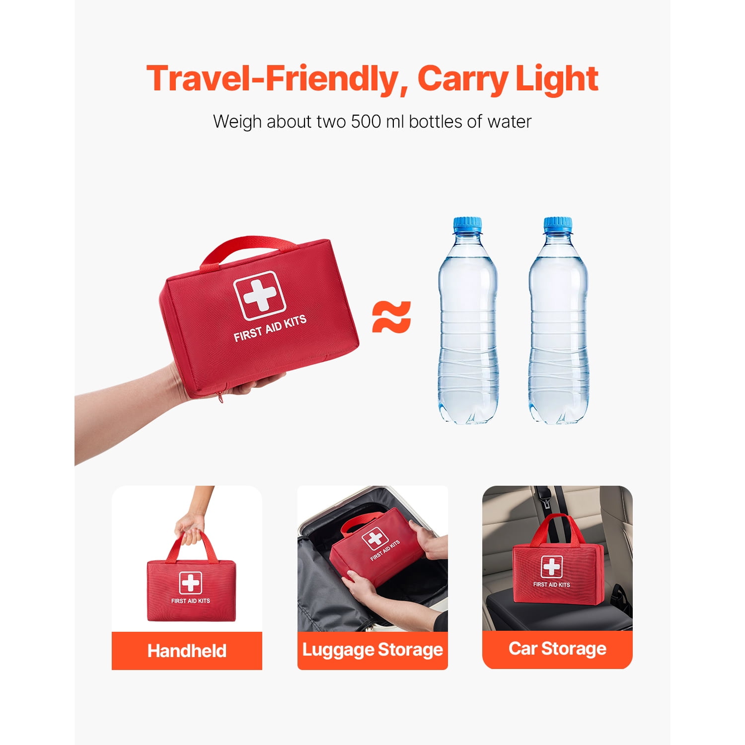 KFFKFF Comprehensive 500-Piece First Aid Kit, Durable 600D Nylon Bag, Emergency Medical Supplies for Home, Car, Office, Travel, Camping, Hiking, Sports, and Outdoor Situations