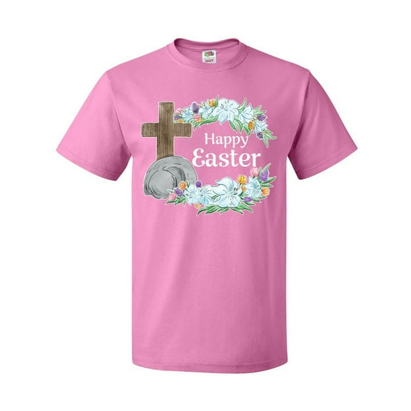 Inktastic Happy Easter with Cross and Flowers T-Shirt