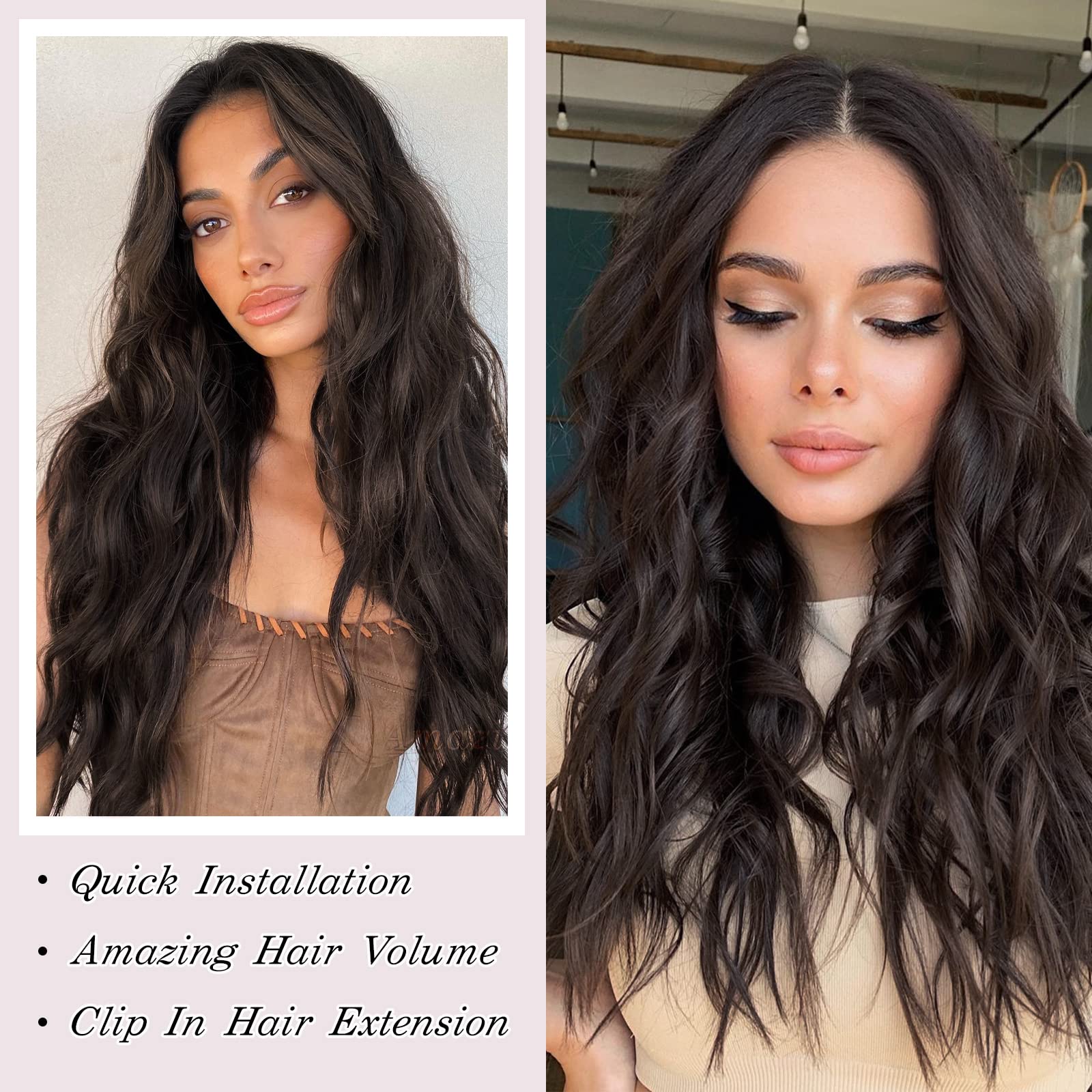 MORICA Clip in Hair Extensions - 4Pcs Thick Double Weft Hair 20 Inch Hair Extensions for Women Clip in, Soft Dark Brown Hair Extensions Clip ins