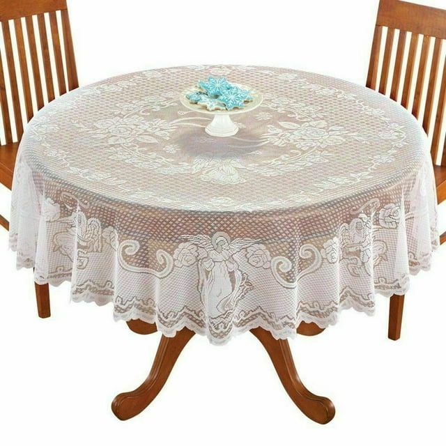 White Lace Tablecloth Rectangle Round Table Cloth Cover Wedding Party Banquet Round: Dia.178cm