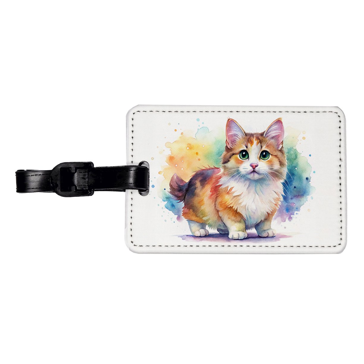 Munchkin Cat Watercolor Style Faux Leather Travel Luggage Tag