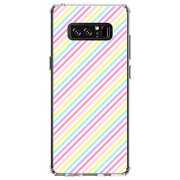 DistinctInk Clear Shockproof Hybrid Case for Samsung Galaxy Note 8 - TPU Bumper, Acrylic Back, Tempered Glass Screen Protector - Rainbow Diagonal Stripes Pattern