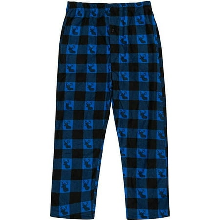North 15 Boy's Super Soft, Buffalo Plaid with Deer Head, Polar Fleece Lounge Pants-1233B-Navy-14-16