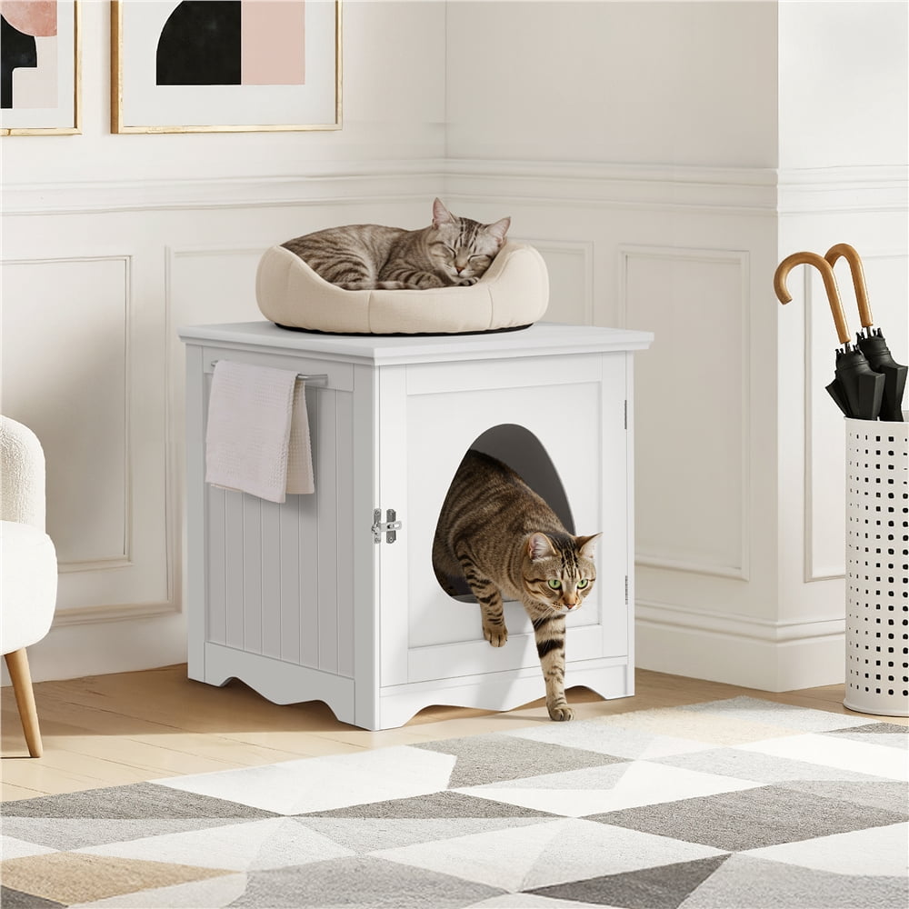 Yaheetech Enclosed Pet Litter Box Indoor Decorative Pet Side Table, White