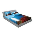 thumbnail image 2 of Ambesonne Landscape Fitted Sheet & Pillow Sham Set, Sunny Autumn Mountain, Queen, Blue and Red, 2 of 2