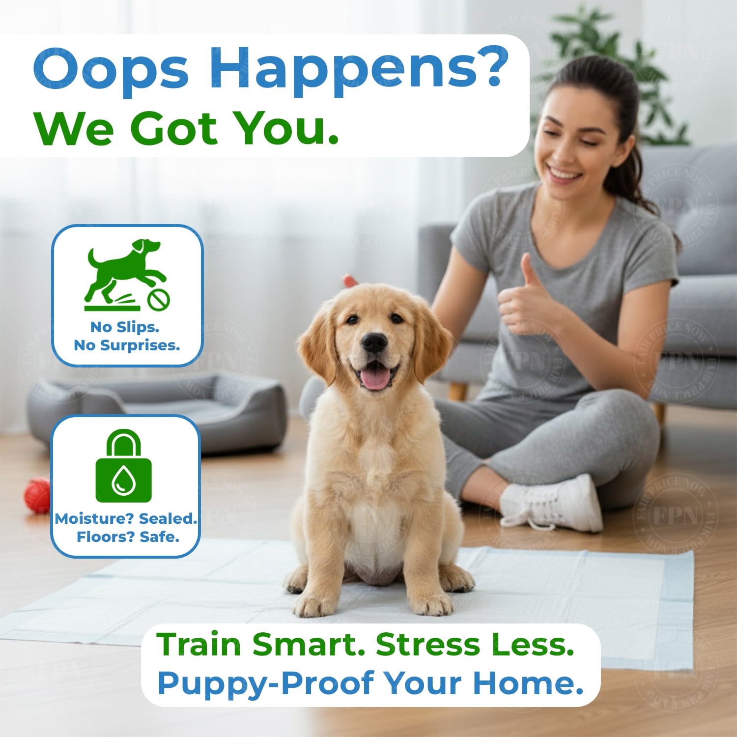 FPN Puppy Pads  Small 18"x13" - 100 Count Training Pads  – Leak-Proof, Fast-Drying, Odor Control, Disposable Dog Pads for Puppies and Pets