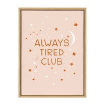 Kate and Laurel Sylvie Always Tired Club Framed Canvas Wall Art by DuchessPlum, 18x24 Natural, Humorous Art for Wall