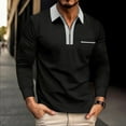 thumbnail image 2 of Rggeeun Men's Long Sleeve Polo Shirts Fall Male Fashion Zipper Patchwork Chest Pocket Shirt Tops Fashion, 2 of 9