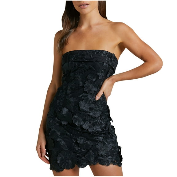 Elainilye Fashion Cocktail Dresses for Women Sleeveless Zipper Solid Color Flower Beautiful Fallow Skirt Party Dress,Black