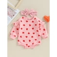 thumbnail image 3 of Musuos Baby Girl Valentine´s Day Outfits 3 6 12 18M Ruffle Long Sleeve Heart Print Romper with Headband Set Infant Clothes, 3 of 10