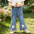 thumbnail image 2 of Toddler Girl's High Waisted Bow Front Bell Bottom Jeans Flare Leg Denim Pants Casual Fashion Cute Bowknot Jeans Pants with Pockets 6M-5Y, 2 of 9