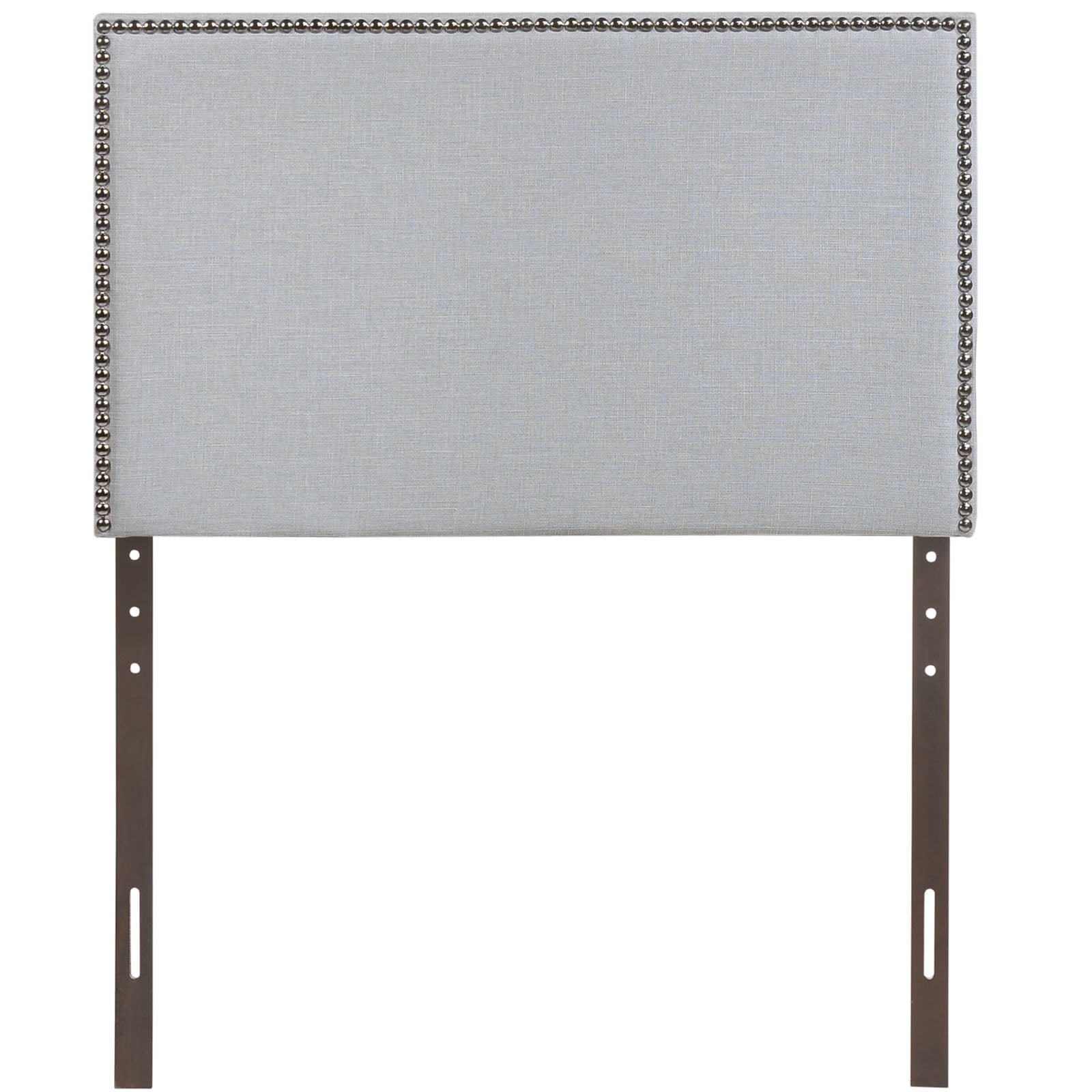 Modern Contemporary Twin Size Nailhead Upholstered Headboard, Grey Fabric