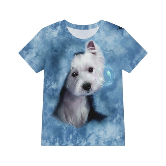 Shinyii Summer Girls Cute Dog Graphic Tee Casual Short Sleeve Crewneck T Shirt, Sizes 3-13