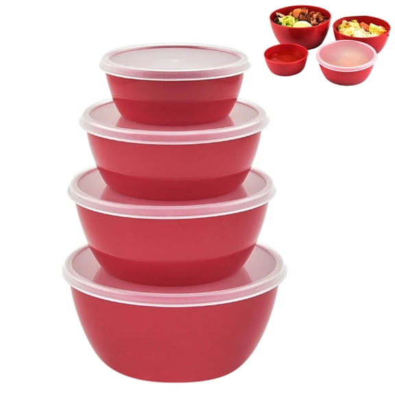 Round Plastic Fresh-Keeping Bowl, Mixing Bowls with Lids Set – Multi Use Stackable Airtight Food Storage Containers – Salad Bowls with Lids – Microwave & Dishwasher Meal Prep Container Set of 4