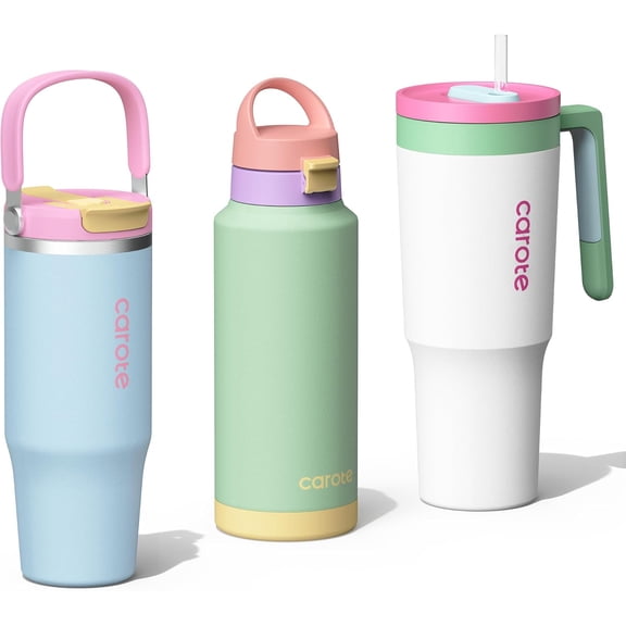 3-Pack Insulated Stainless Steel Water Bottles with Upgraded Leakproof Tech, Car Holder Fit & Scratch-Resistant, 32/32/40 oz Travel Straw Tumblers Set for Home/Car/Outdoor (Macaron)