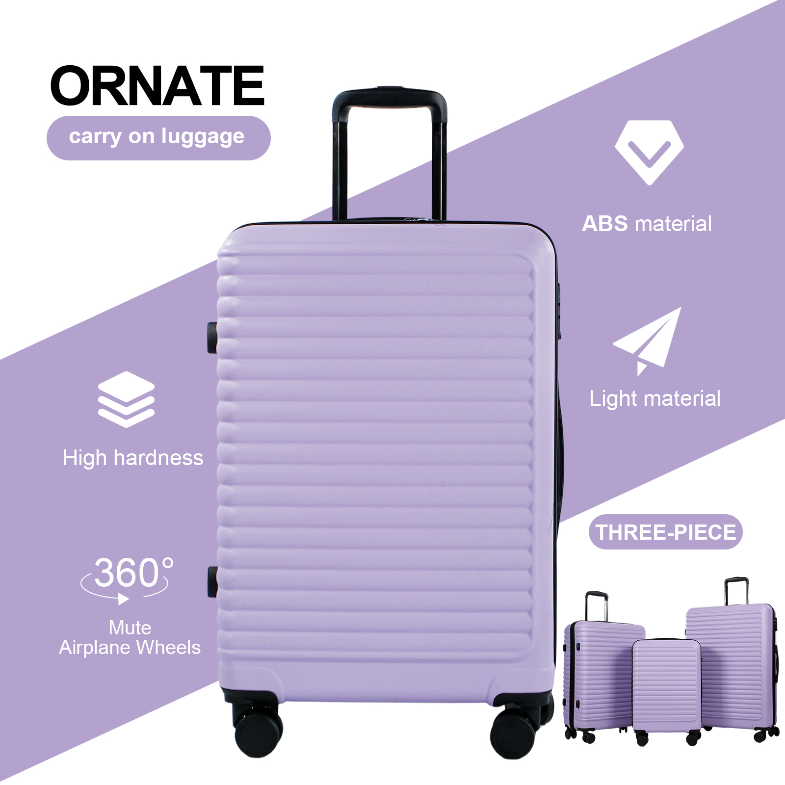 Travelhouse 3-Piece Hardside Luggage Set with TSA Lock Spinner Wheels, Light Purple photo 8
