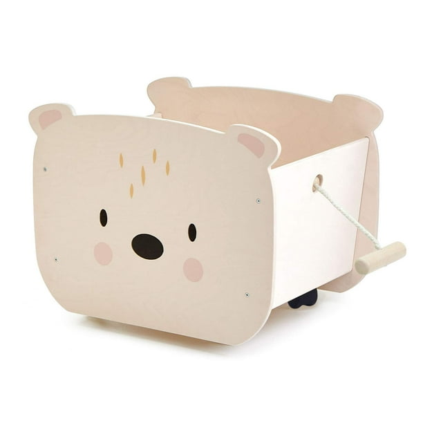 Tender Leaf Toys - Carro de oso para niños - Carro de madera con ruedas para mover juguetes libros para niños a partir de 3 años