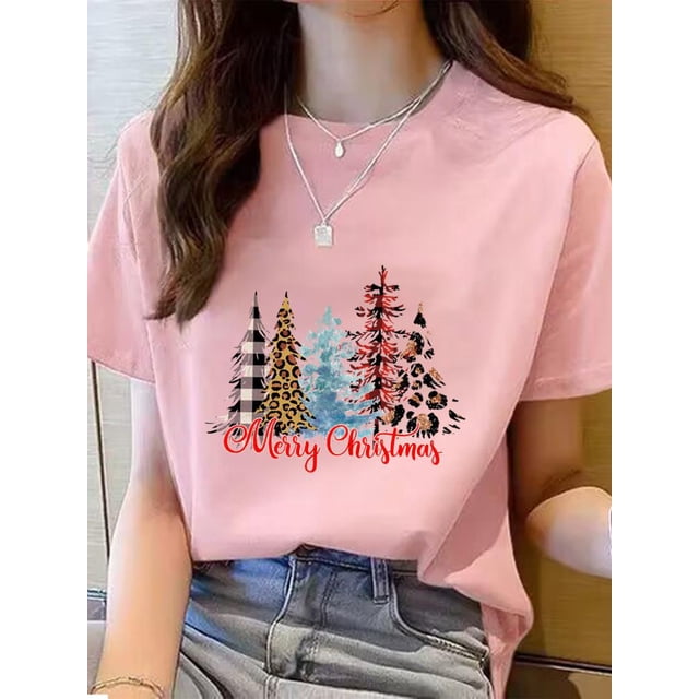 Camiseta con estampado navideño para mujer, ropa de tendencia bonita, Top con estampado de vacaciones, camiseta estampada para mujer, ropa para mujer